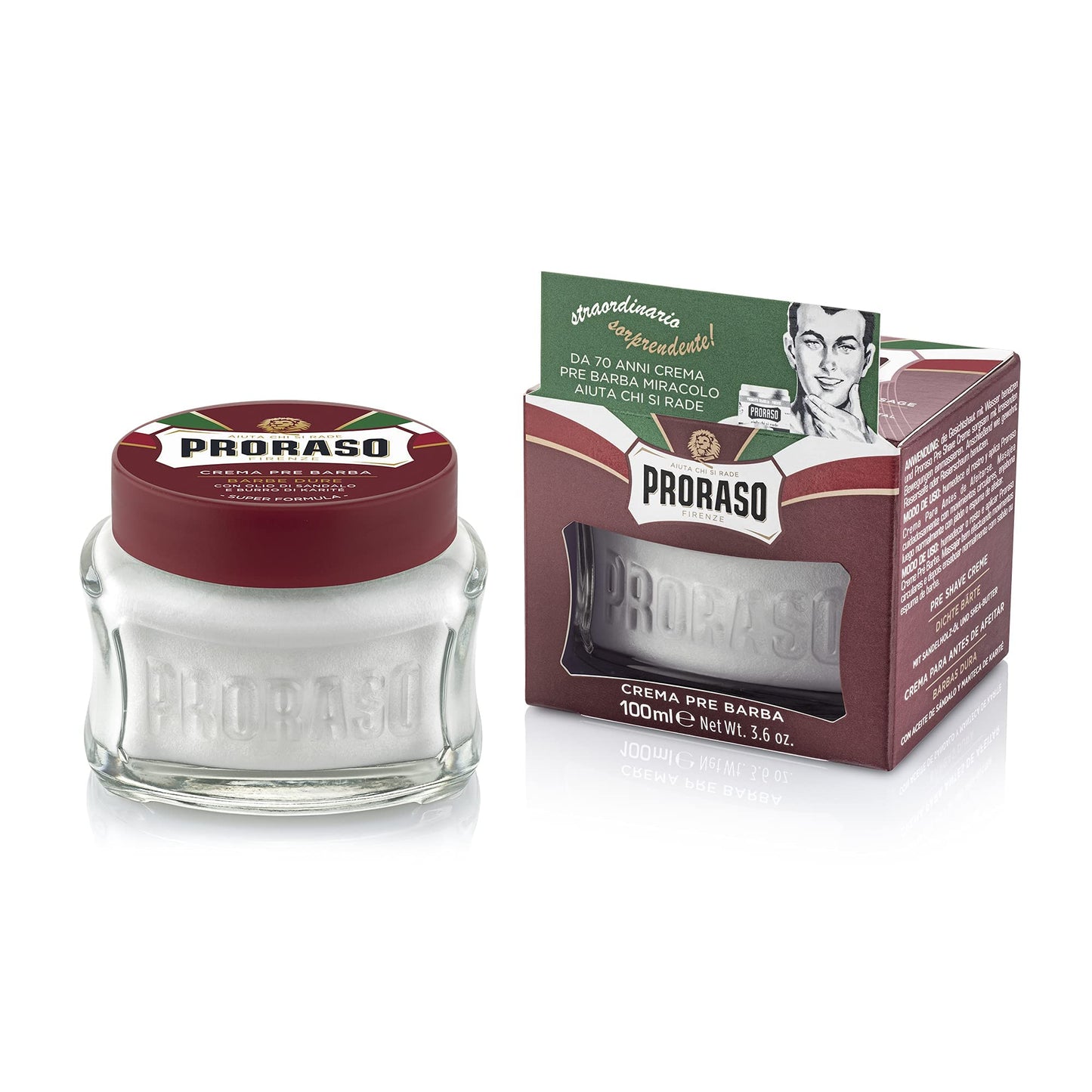 Proraso Pre Shave Conditioning Cream - Sandalwood Oil & Shea Butter - Moisturizing & Nourishing for Coarse or Hard Beards - Premium Italian Pre Shave Cream - 3.6oz