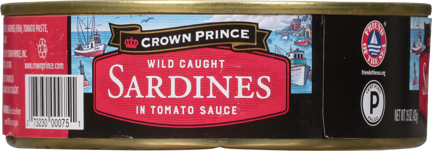 Crown Prince Sardines in Tomato Sauce, 15-Ounce Cans (Pack of 12)