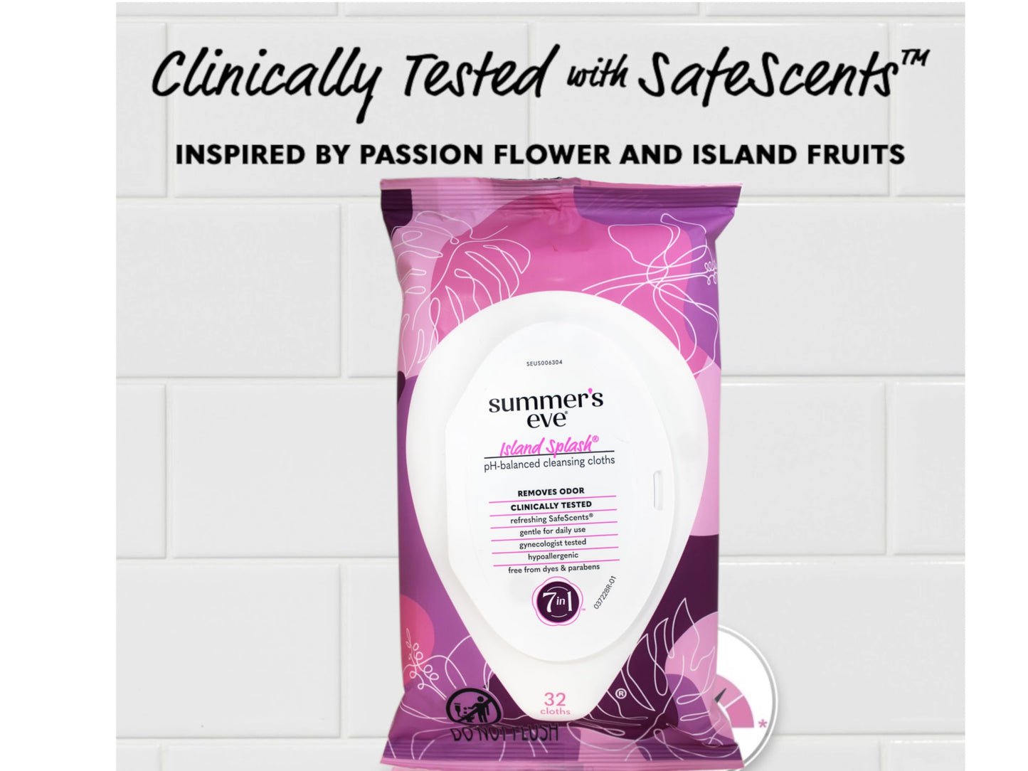 Summer's Eve Island Splash Refreshing Daily Feminine Wipes, Removes Odor, pH Balanced, 32 Count - 2 Pack