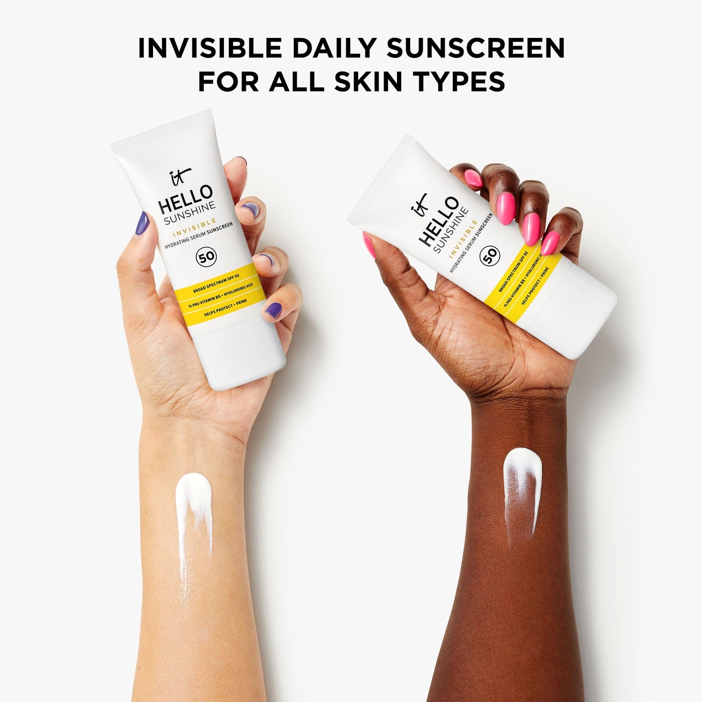 IT Cosmetics Hello Sunshine Invisible Sunscreen for Face SPF 50 - Sunscreen, Hydrating Serum & Makeup Primer - 1% Pro-Vitamin B5 & Hyaluronic Acid - HSA/FSA Eligible - No White Cast