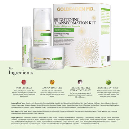 GOLDFADEN MD Brightening Transformation Kit | Advanced Skin Care Regime For Face | Includes Doctors Scrub Microdermabrasion Exfoliator, Pure Start Cleanser & Bright Eyes Eye Cream | 3 Pc Set
