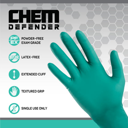 SAS ChemDefender Powder-Free Chloroprene Disposable Gloves | 5 Mil - Large | Chemical Resistance, Textured Fingertips, Extended 12" Cuff, Single Use | for Dental & Industrial | 66593, Large