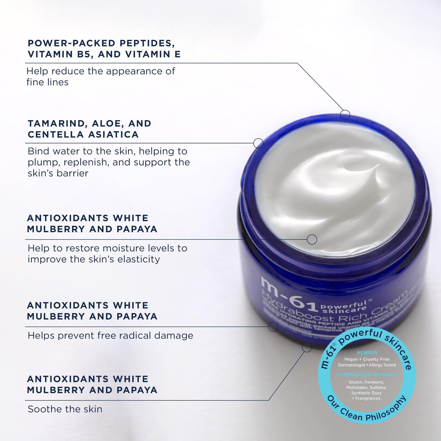 m-61 Hydraboost Rich Cream | Luxurious, Ultra Hydrating Face Cream With Peptides, Vitamin B5, Tamarind, Aloe, Red Marine Seaweed. 48-Hour Hydration. For Mature or Dry Skin - 1.7 Fl Oz