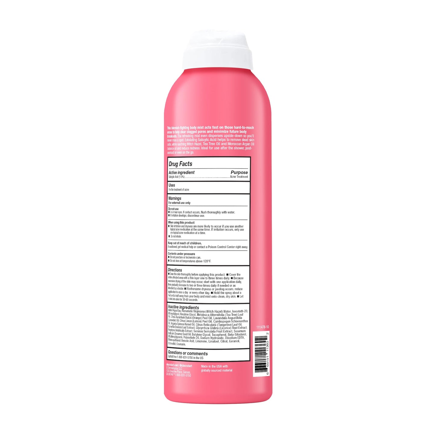 Dermalogica Clear Start Clarifying Bacne Spray, Back Acne Treatment Spray for Body Breakout - Pore Clearing, Preventing Pimple with Salicylic Acid, Witch Hazel, Tea Tree Oil, All Skin Type, 6 fl oz