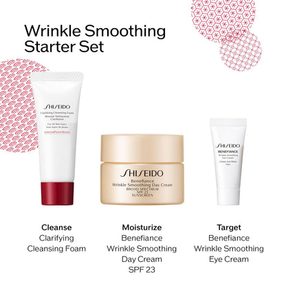 Shiseido Wrinkle Smoothing Starter Set - Benefiance Day Cream SPF 23 (30mL), Clarifying Cleansing Foam (15mL) & Eye Cream (15mL)