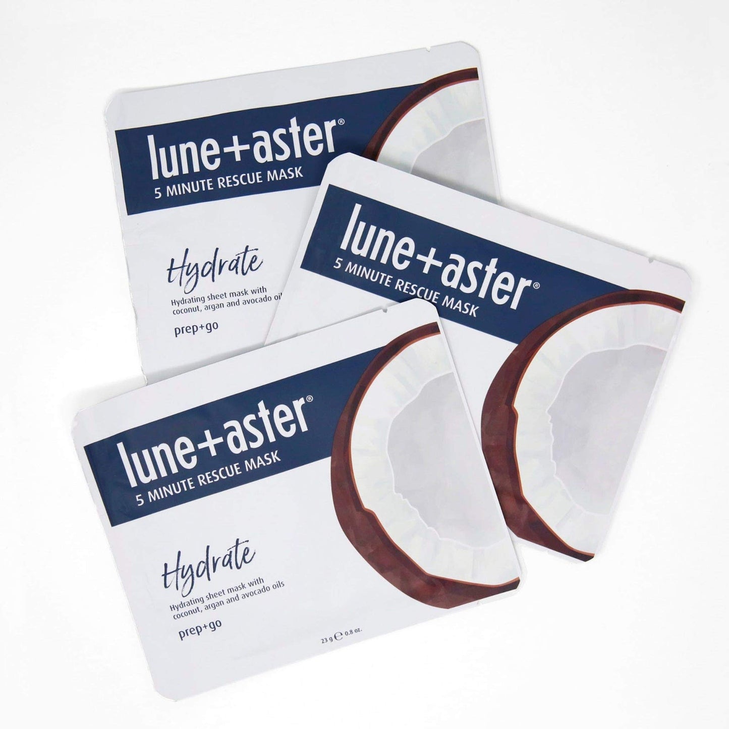 Lune+Aster 5 Minute Rescue Mask - Hydrate | Deeply Hydrating Sheet Mask with Hyaluronic Acid, Coconut, Argan and Avocado Oils. Made in Korea.