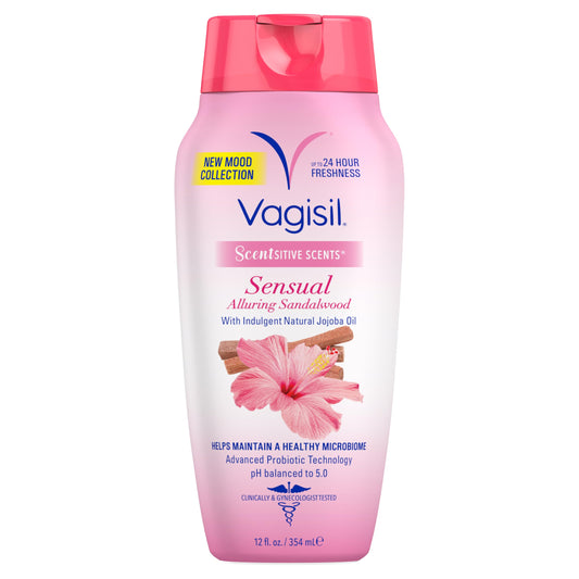 Vagisil Feminine Wash for Intimate Area Hygiene, Scentsitive Scents® Sensual Mood Alluring Sandalwood, pH Balanced and Gynecologist Tested, 12 oz (Pack of 1)