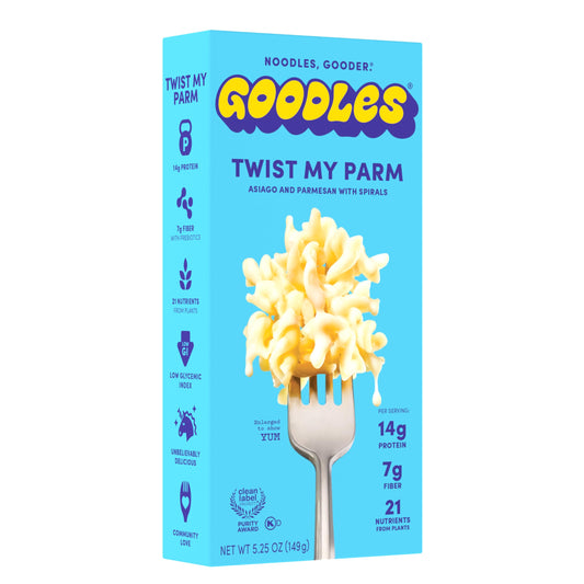 Goodles Twist My Parm Asiago and Parmesan with Spirals - Nutrient Packed with Real Cheese, Fiber, Protein, Prebiotics, Plants, & Vegetables | Non-GMO, Organic Ingredients
