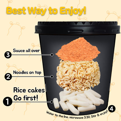KINIKORA Premium Instant Rabokki Cup - Cheese Flavor, 2 Cups, Korean Ramen & Tteokbokki, Quick and Easy Street Food