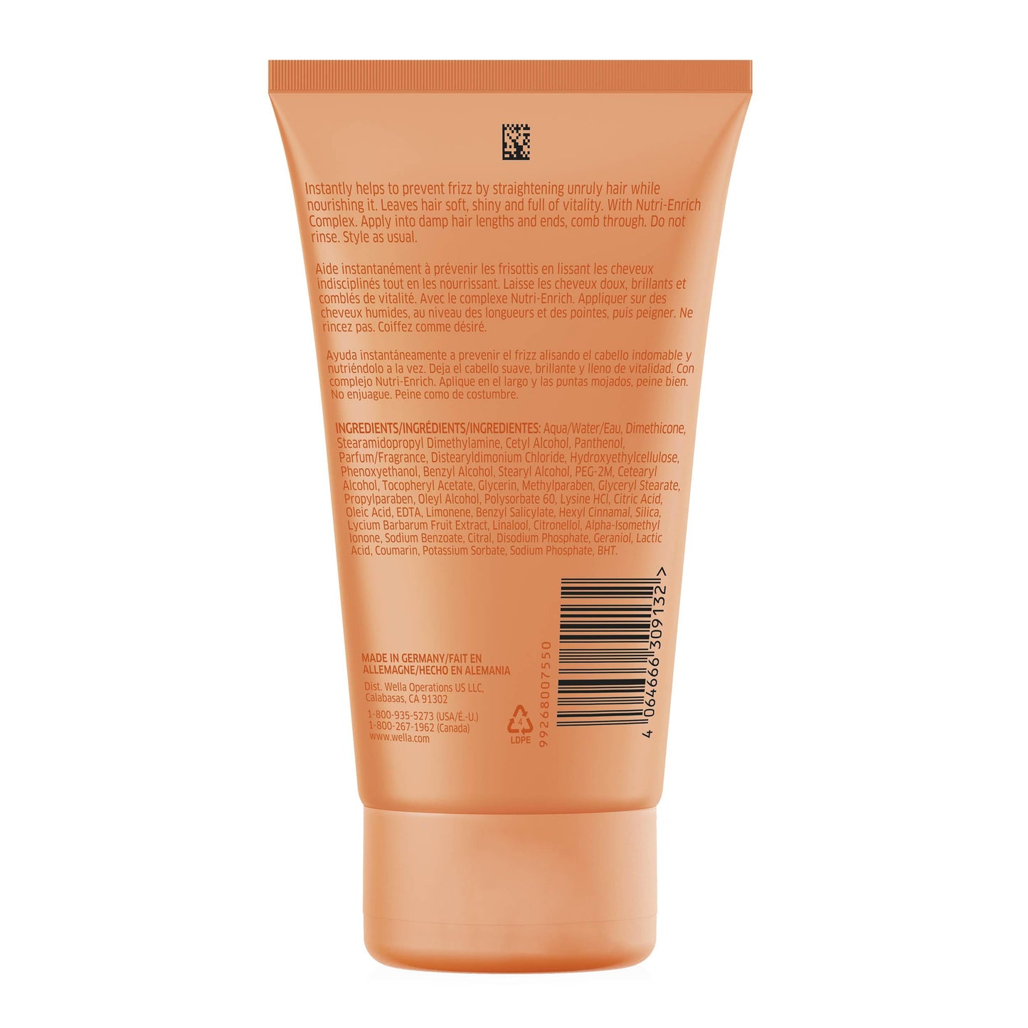 Wella Professionals Invigo Nutri-Enrich Frizz Control Cream with Goji Berry | For Dry or Stressed Hair | Deep Nourishment, Smoothness & Anti-Frizz Styling Cream | 5.07 oz