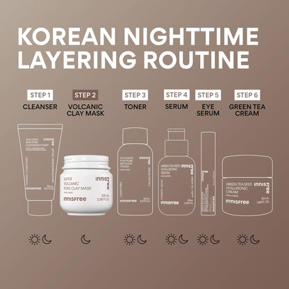Innisfree Super Volcanic Clay Masks - Pore & Sebum Clay Mask for Oily Skin, Dual Mask for Normal to Dry Skin, Available in Limited Edition & Gift Sets