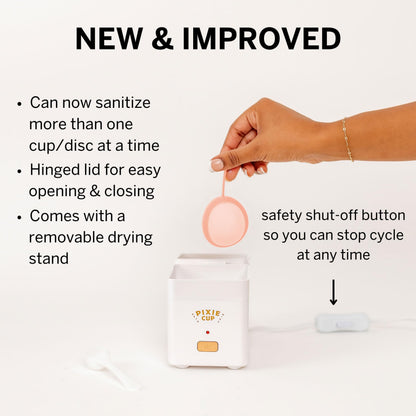 Pixie Menstrual Cup Steam Cleaner - Wash Your Cup + Kill 99.9% of Germs with Cleanser Steam for Feminine Care - 3 Minutes and Your Period Cup is Sterile! Automatic Shut Off - FSA Eligible (White)