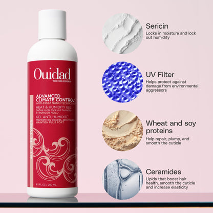 Ouidad Advanced Climate Control Heat & Humidity Stronger Hold Gel for Curly Hair – Crunch-Free Styling Gel, Fights Frizz & Locks In Moisture for Defined Curls, All Curl Types, Sulfate & Silicone-Free