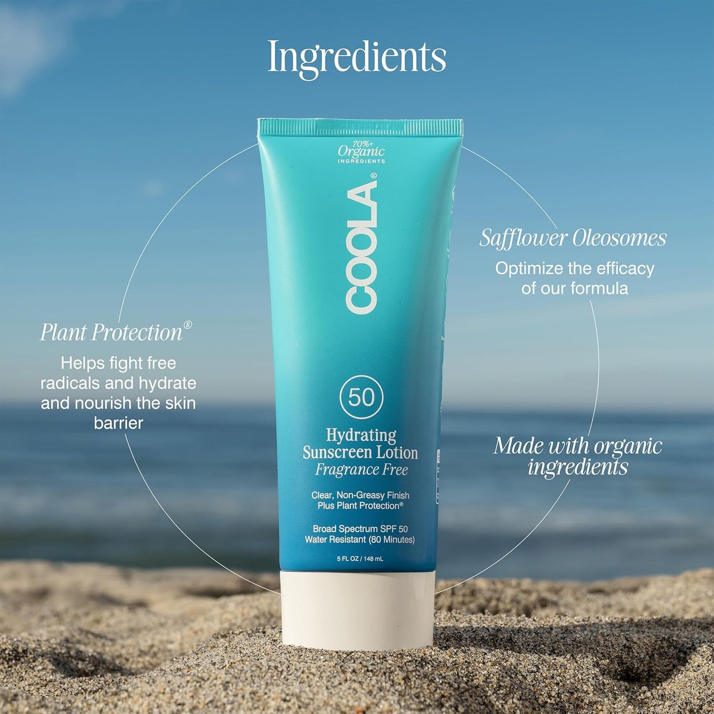 COOLA Organic Sunscreen SPF 50 Sunblock Body Lotion, Dermatologist Tested Skin Care for Daily Protection, Vegan and Gluten Free, Fragrance Free, 5 Fl Oz