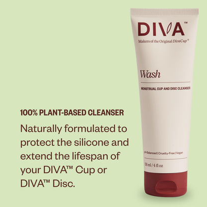 DIVA Disc & DIVA Wash Combo Pack - Comfortable, Reusable Menstrual Disc with Leakproof Shield - Period Disc for Up to 12 Hours of Continuous Wear - Wash for Period Disc - Disc Size Fits Most