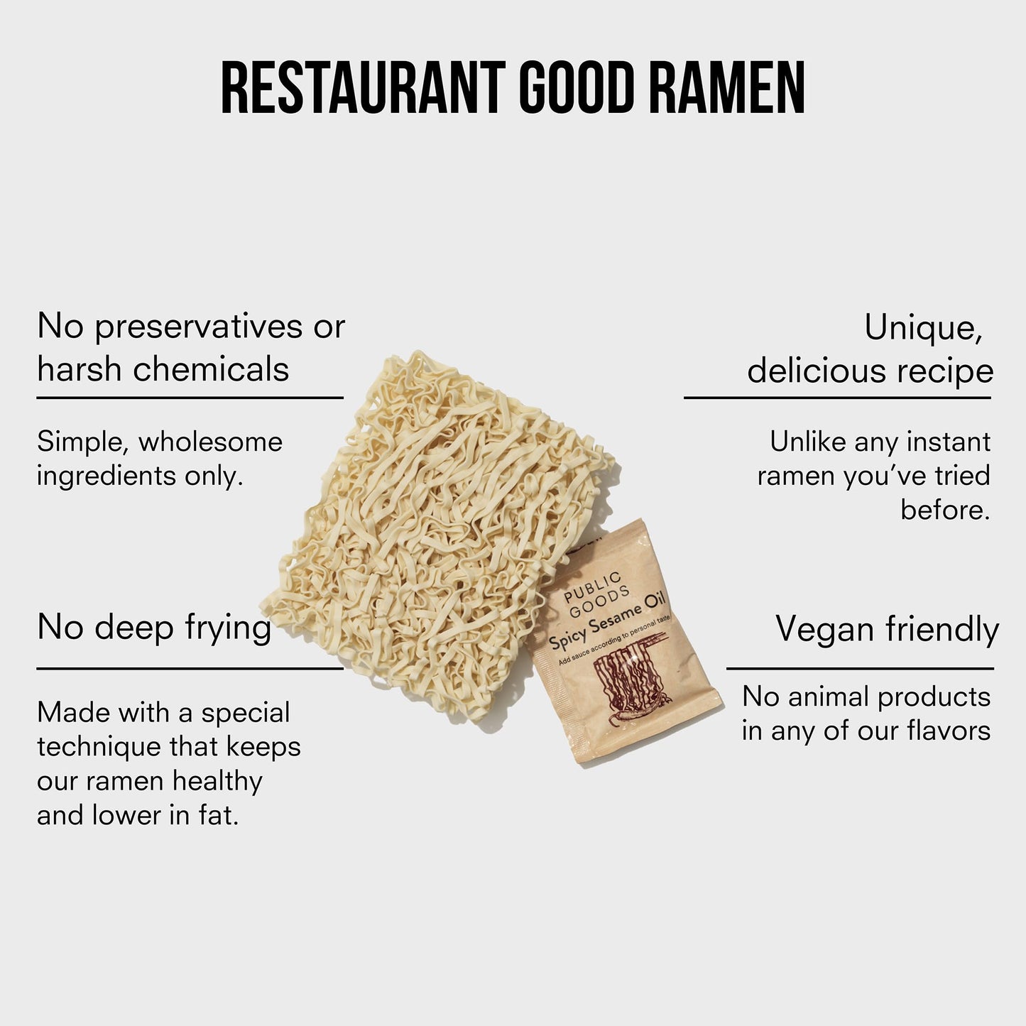 Public Goods Ramen Noodles | Brothless Vegan & Vegetarian Instant Ramen | Healthy, High Protein Asian Noodle | Preservative Free | No Added MSG | Spicy Sesame Oil (10 Pack)
