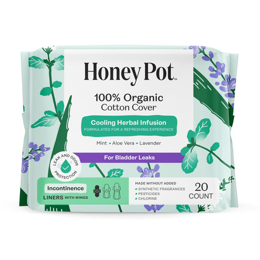 The Honey Pot Company - Herbal Panty Liners for Women - Organic Incontinence w/Wings - Infused w/Essential Oils for Cooling Effect - Postpartum Essentials - Feminine Care - 20ct