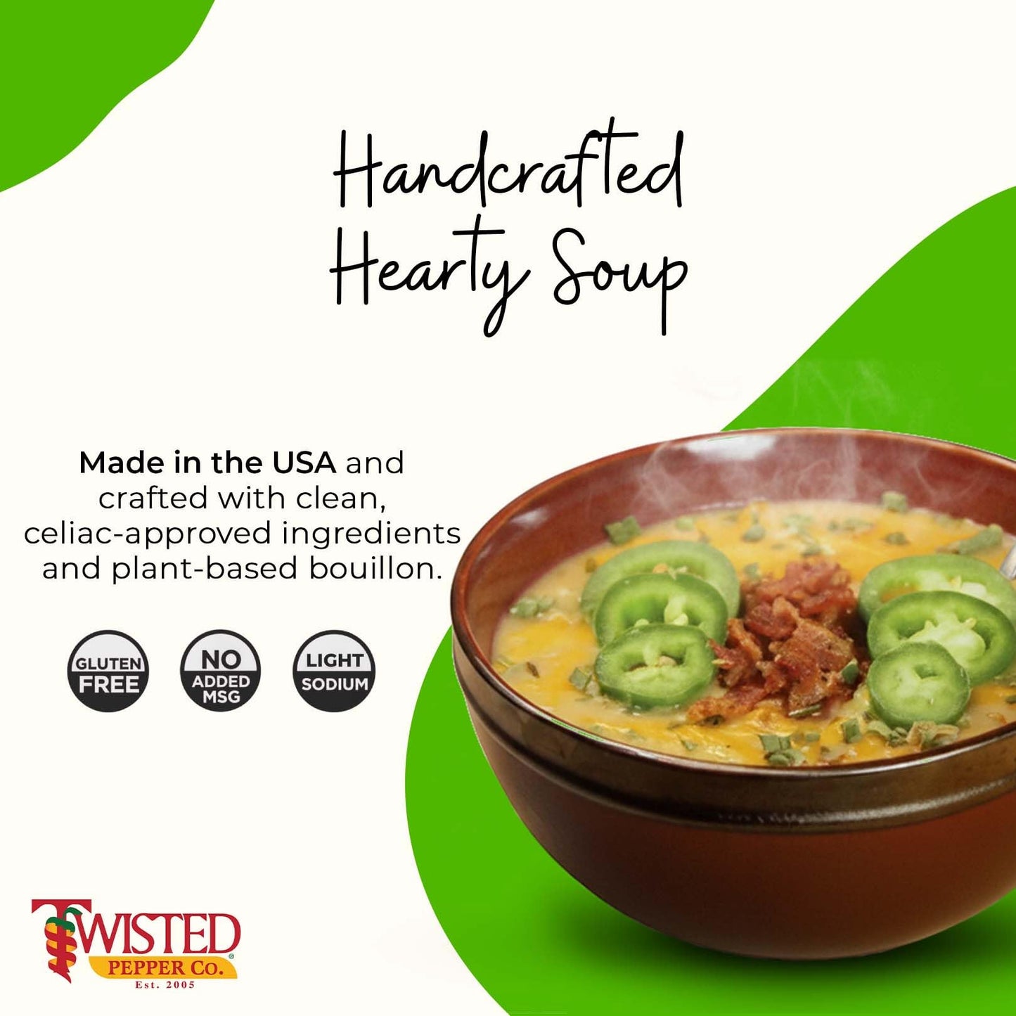 Twisted Pepper Co. Creamy Jalapeño Dry Soup Mix – Handcrafted Homestyle Creamy Soup, Gluten-Free, Rich Flavor with Jalapeños, Bacon Bits, Green Chilies, Cheddar Cheese, – Serves 6