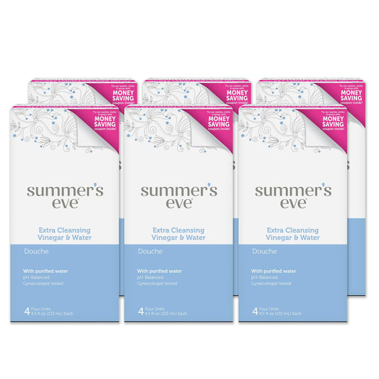 Summer's Eve Extra Cleansing Douche for Women, Vinegar & Water, Gentle pH-Balanced Formula Helps Reduce Vaginal Odor, 4 Bottles 4.5 Oz Each, Pack of 6