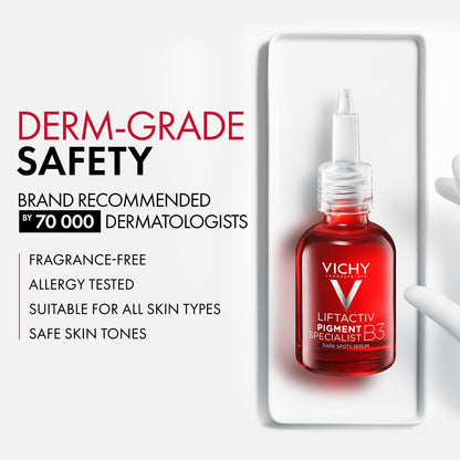 Vichy LiftActiv B3 Serum 5% Niacinamide + Glycolic Acid + Tranexamic Acid + Peptides, Fades Dark Spots & Smooths Wrinkles In 8 Weeks, Discoloration Correcting Serum, Alcohol Free