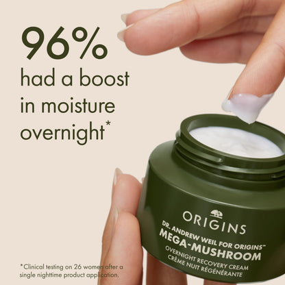 Origins Mega-Mushroom Overnight Recovery Skin Barrier Cream | For Deep Overnight Hydration & Reduced Visible Redness | With Reishi Mushroom, Fermented Chaga Mushroom & Evening Primrose, 1.7 Fl Oz