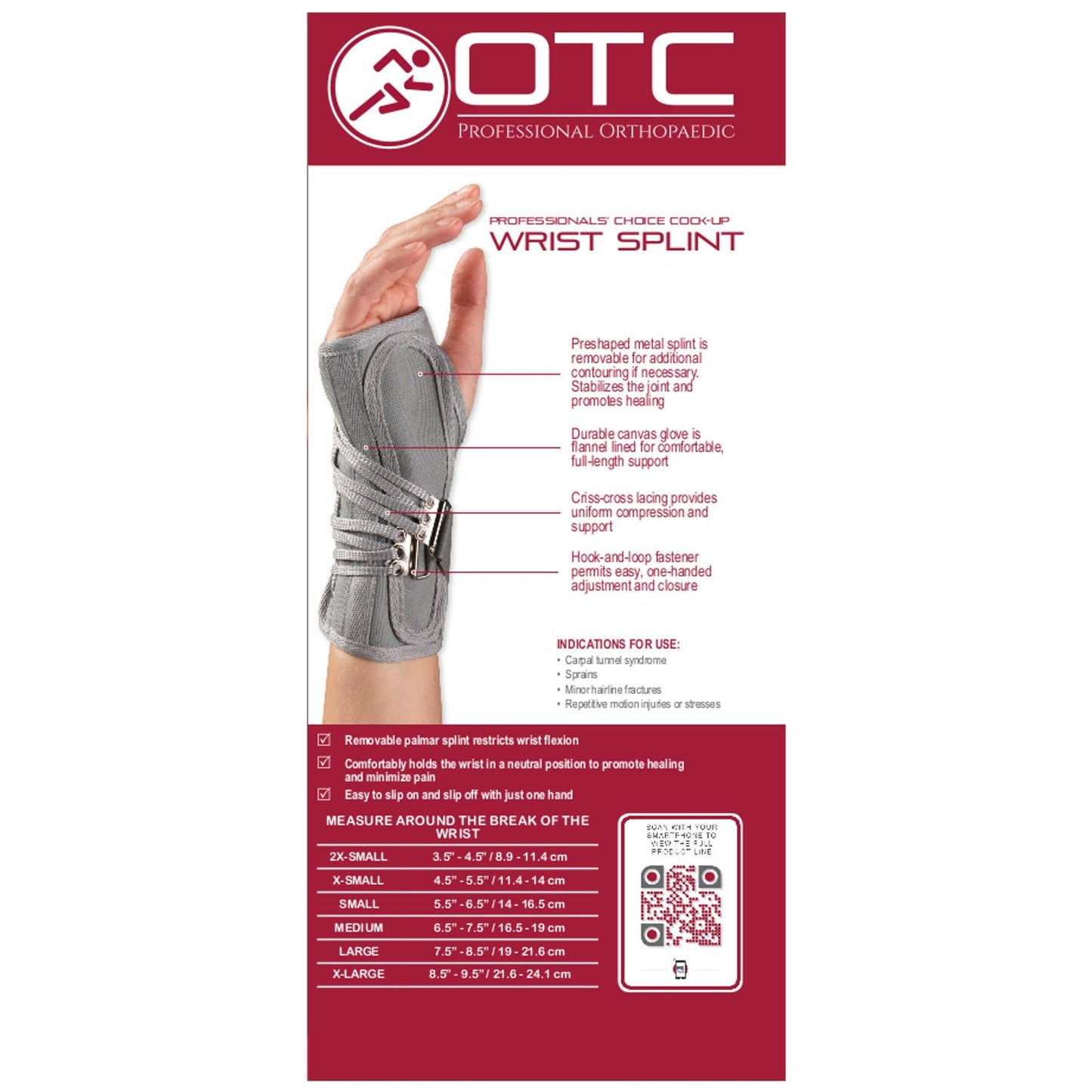 OTC Wrist Splint, Cock-Up Lacing, Canvas, ProChoice, Grey, Medium (Left Hand)