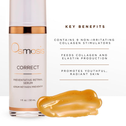 OSMOSIS CORRECT Preventative Retinal Facial Serum, Collagen Booster for Youthful, Radiant Skin for Aging, Pigmented, and Dry Skin, 1 Fl Oz