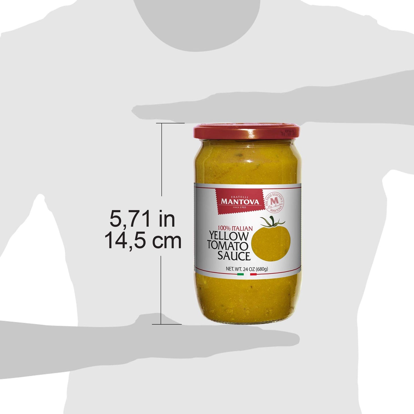 Mantova Yellow Tomato Sauce, 24 oz. (Pack of 2), Product of Italy, Yellow Tomatoes, Sweet Pulp, Low Acidity and Few Seeds, No Added Sugar, Artificial Flavoring, Coloring or Preservatives, Gluten-Free