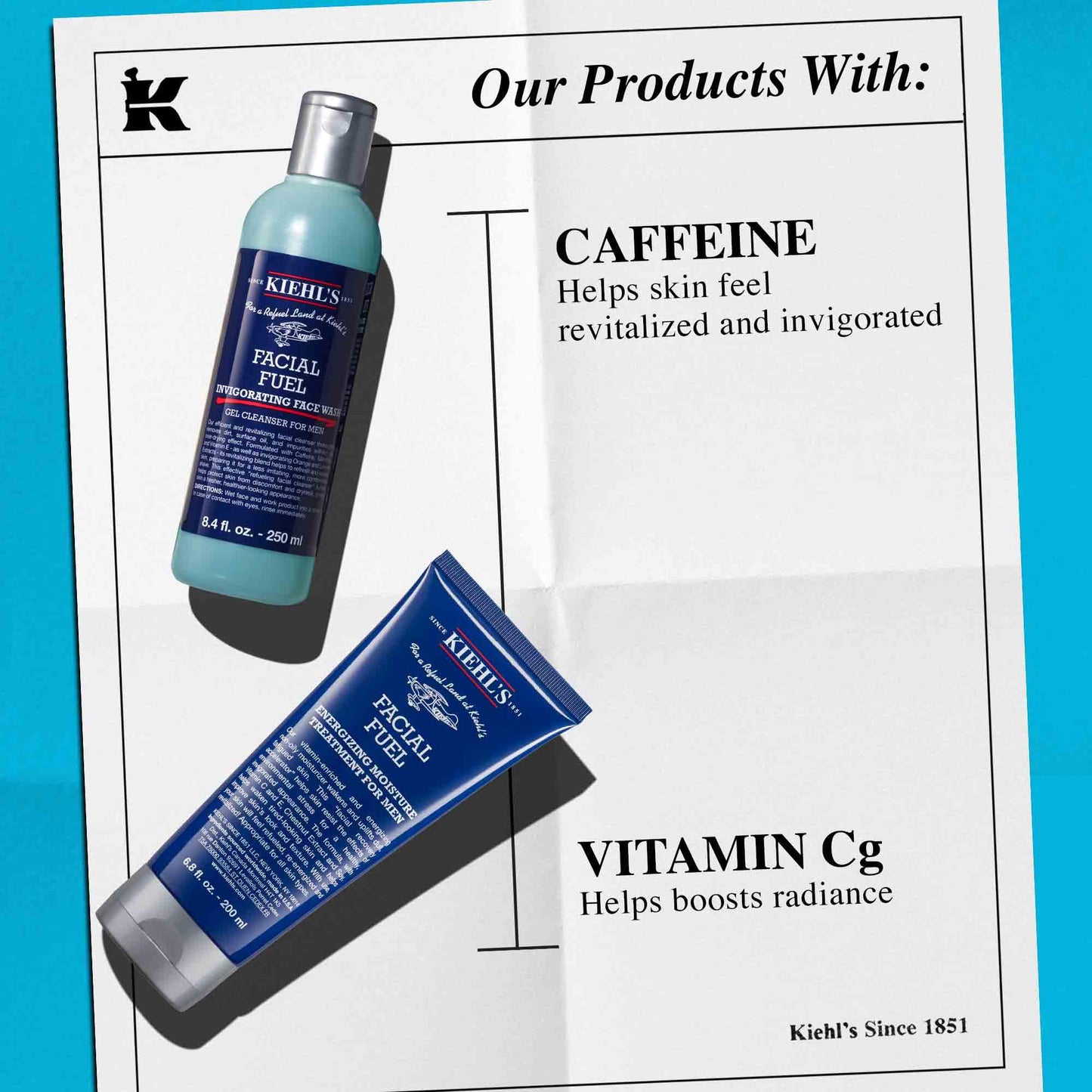 Kiehl's Men's Skincare Routine Gift Set, $80 Value, Includes Facial Fuel Moisturizer and Cleanser, Face Wash to Cleanse, and Cream to Moisturize Skin, With Caffeine and Vitamin C, for All Skin Types