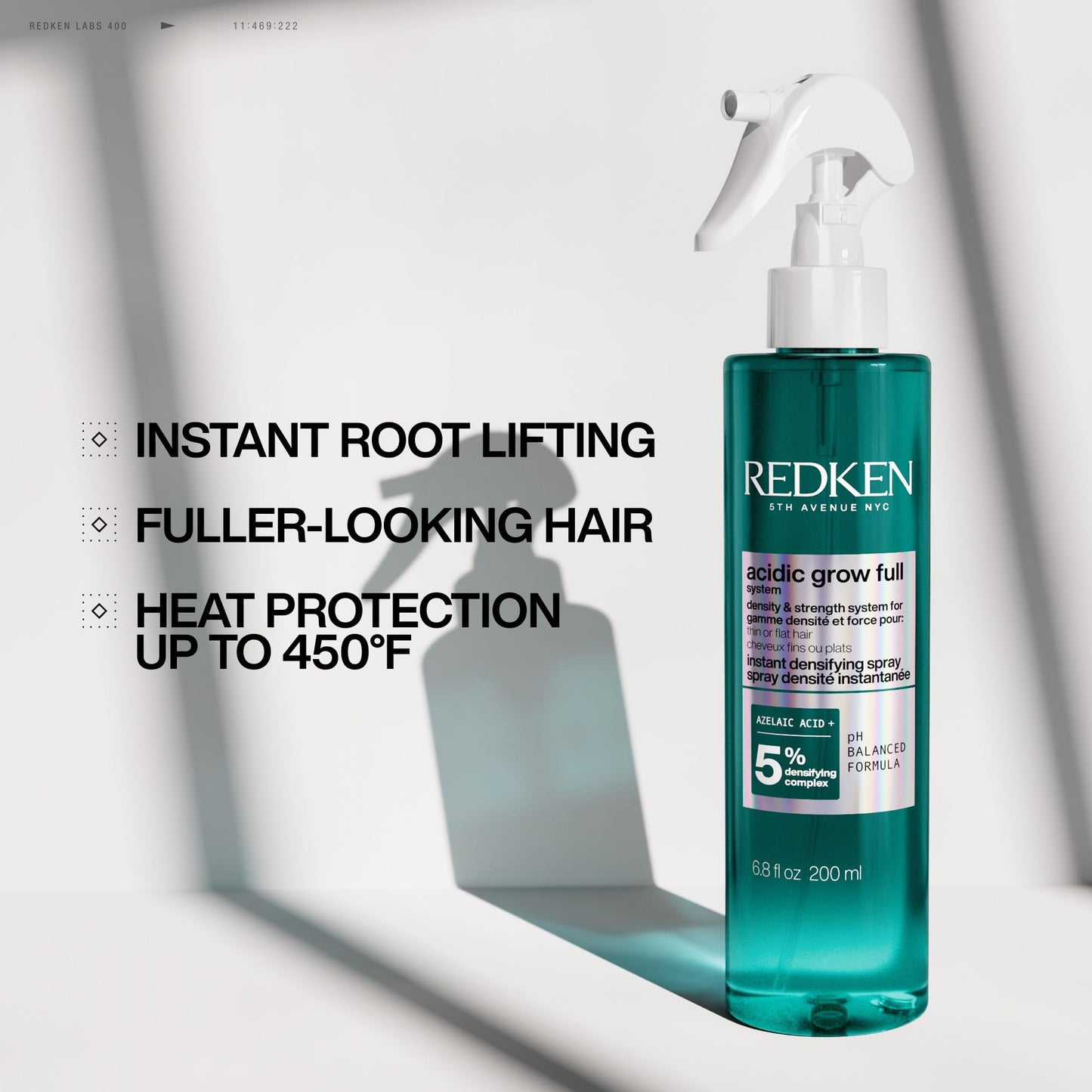 Redken Acidic Grow Full Instant Densifying Spray - Lightweight Root-Lift Hair Spray for Fuller, Thicker-Looking Hair, With Azelaic Acid, Heat Protection up to 450°F