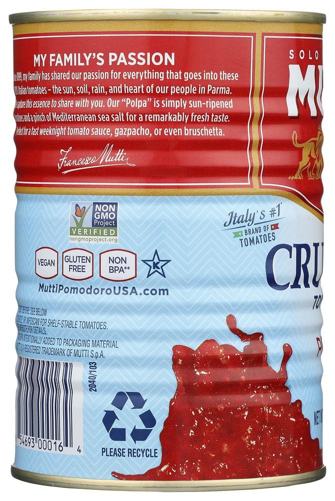 Mutti Crushed Tomatoes (Polpa), 14 oz. | 6 Pack | Italy’s #1 Brand of Tomatoes | Fresh Taste for Cooking | Canned Tomatoes | Vegan Friendly & Gluten Free | No Additives or Preservatives