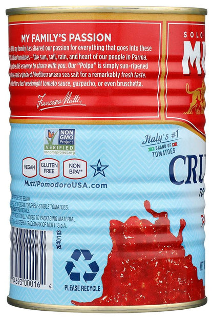 Mutti Crushed Tomatoes (Polpa), 14 oz. | 6 Pack | Italy’s #1 Brand of Tomatoes | Fresh Taste for Cooking | Canned Tomatoes | Vegan Friendly & Gluten Free | No Additives or Preservatives
