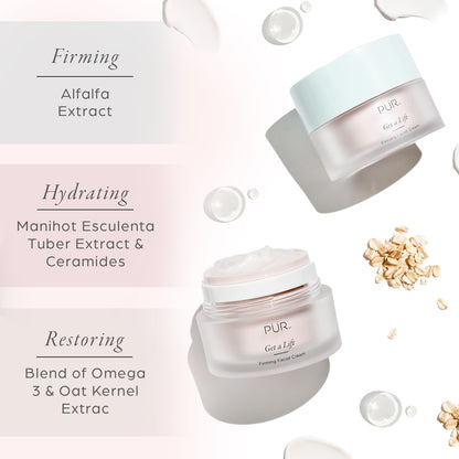 PÜR MINERALS Firming Facial Cream, Get a Lift by Triple-Action Lightweight Moisturizer for Face & Neck Tightens Sagging Skin & Restores Firmness for Fine Lines & Wrinkles - Non-Greasy & Gluten Free