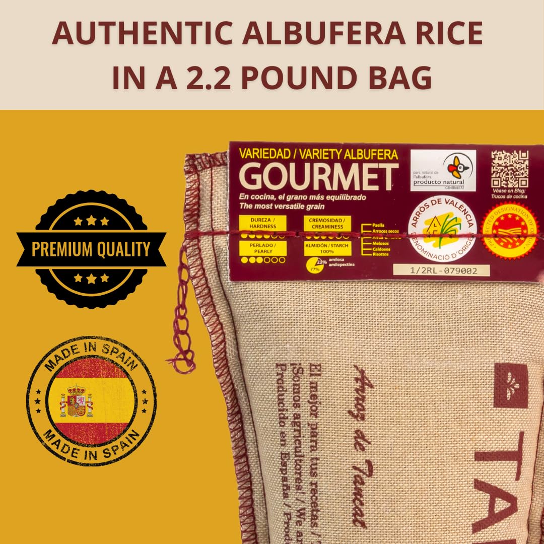 ARROZ TARTANA Authentic Albufera Spanish Paella Rice Imported from Spain, Great for Risotto, Seafood and Mediterranean Dishes (2.2 LB Bag, 2-Pack)