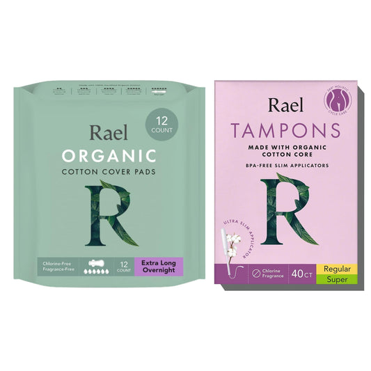 Rael Period Bundle - Extra Long Overnight Pads (12 Count) & BPA Free Slim Applicator Tampons (Regular & Super, 40 Count) Bundle