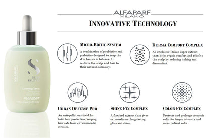 Alfaparf Milano Semi di Lino Scalp Relief Calming Tonic for Sensitive Skin - Immediate Calming Effect - Soothes, Brings Comfort and Hydrates - Itch Relief - Professional Salon Quality - 4.23 Fl Oz