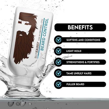 Billy Jealousy Beard Control Leave In Beard Conditioner for Men with Aloe Leaf Juice and Jojoba Seed Oil, Softens Hair and Skin, Light Hold with Matte Finish