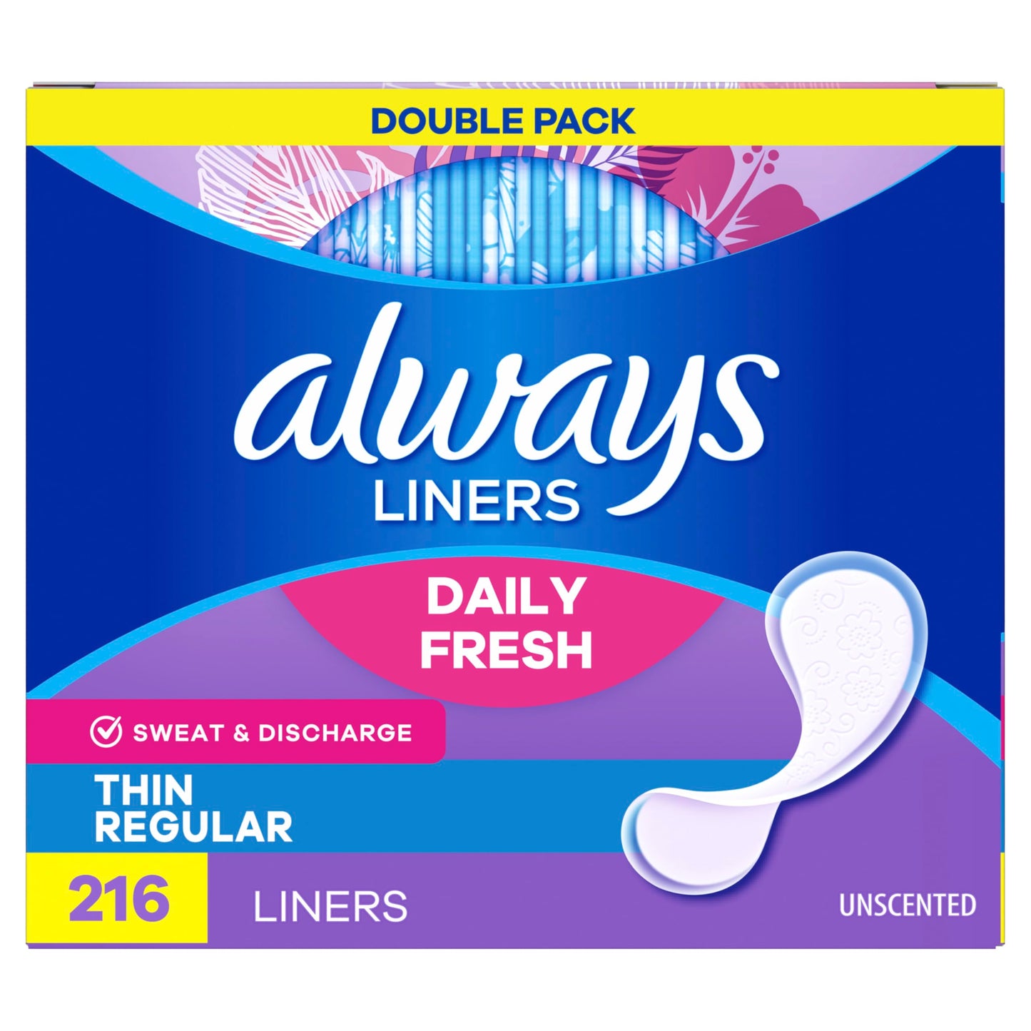 Always Panty Liners for Women Daily Liners, Regular Absorbency, Unscented, 216 Count