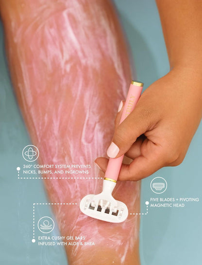 Truly Life Shaver Razor | Best Razor for Sensitive Skin | 5 Blades with Aloe & Shea Butter Infused Gel Bars | Pivoting Head & Flex-Grip Handle for Smooth, Irritation-Free Shave
