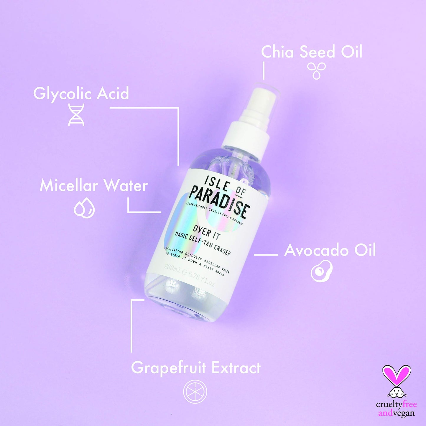 Isle of Paradise Over It Magic Self Tan Eraser - Exfoliating Glycolic Micellar Water, Vegan and Cruelty Free, 6.76 Fl Oz