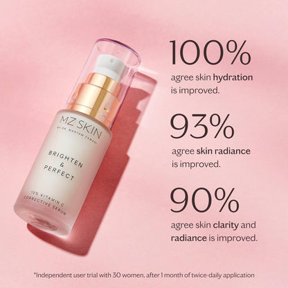 MZ SKIN Brighten & Perfect Vitamin C Serum 1.01 fl oz - 10% Brightening Treatment for Dark Spots, Pigmentation to Reveal Glowing Renewed Skin, With Tranexamic Acid