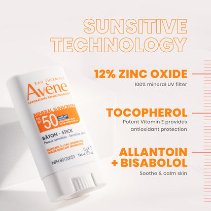 Avène Mineral Sunscreen Stick SPF 50, 0.5 Oz