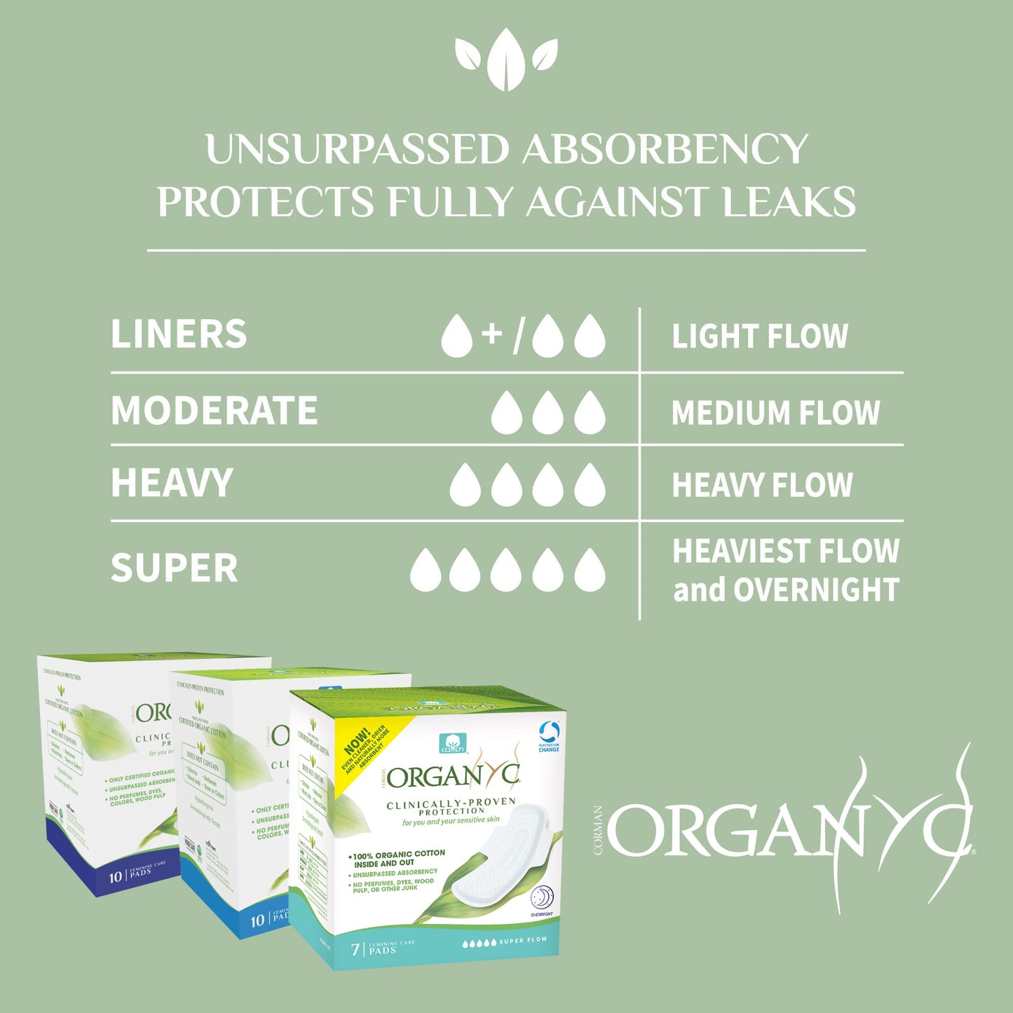 Organyc 100% Organic Cotton Panty Liners 24 Count and Pads Heavy Flow 10 Count