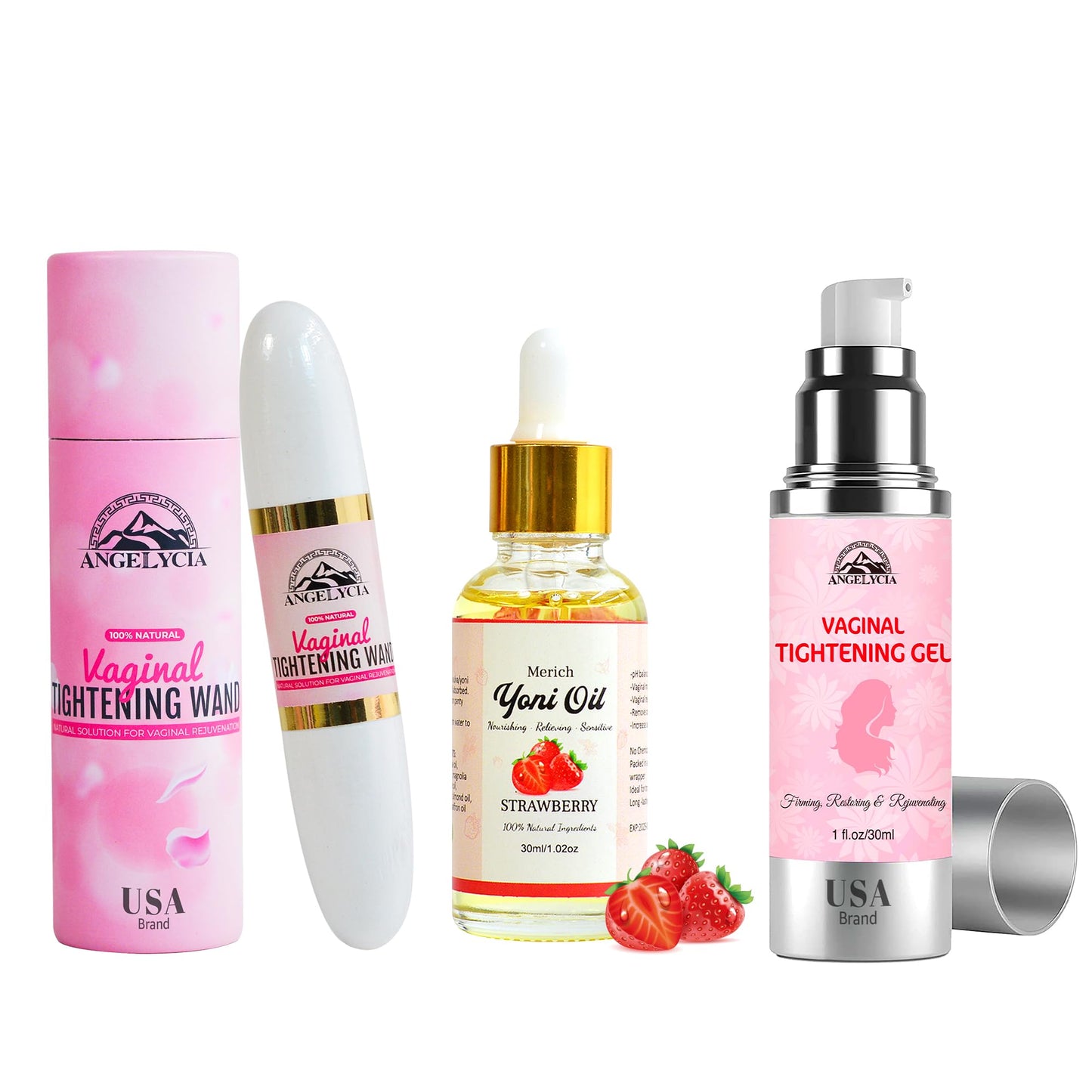 ANGELYCIA Ultimate Feminine Rejuvenation Trio: Wand, Gel and Yoni Oil for Vaginal Tightening, Rejuvenation, Effective Vaginial Tightening Gel, Coochie Tightener Wand and Feminine Yoni Oil