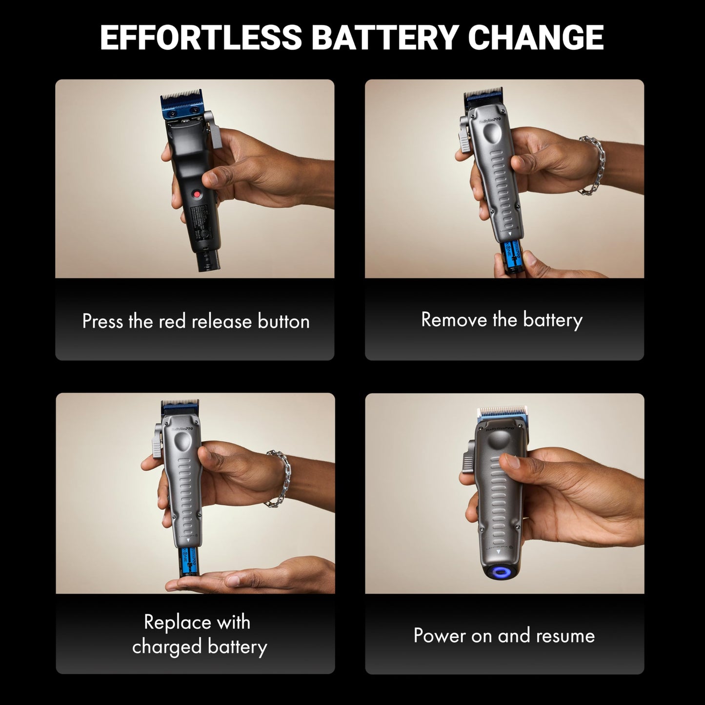 FXONE LO-PROFX Professional Cordless Clippers for Men with Interchangeable Battery