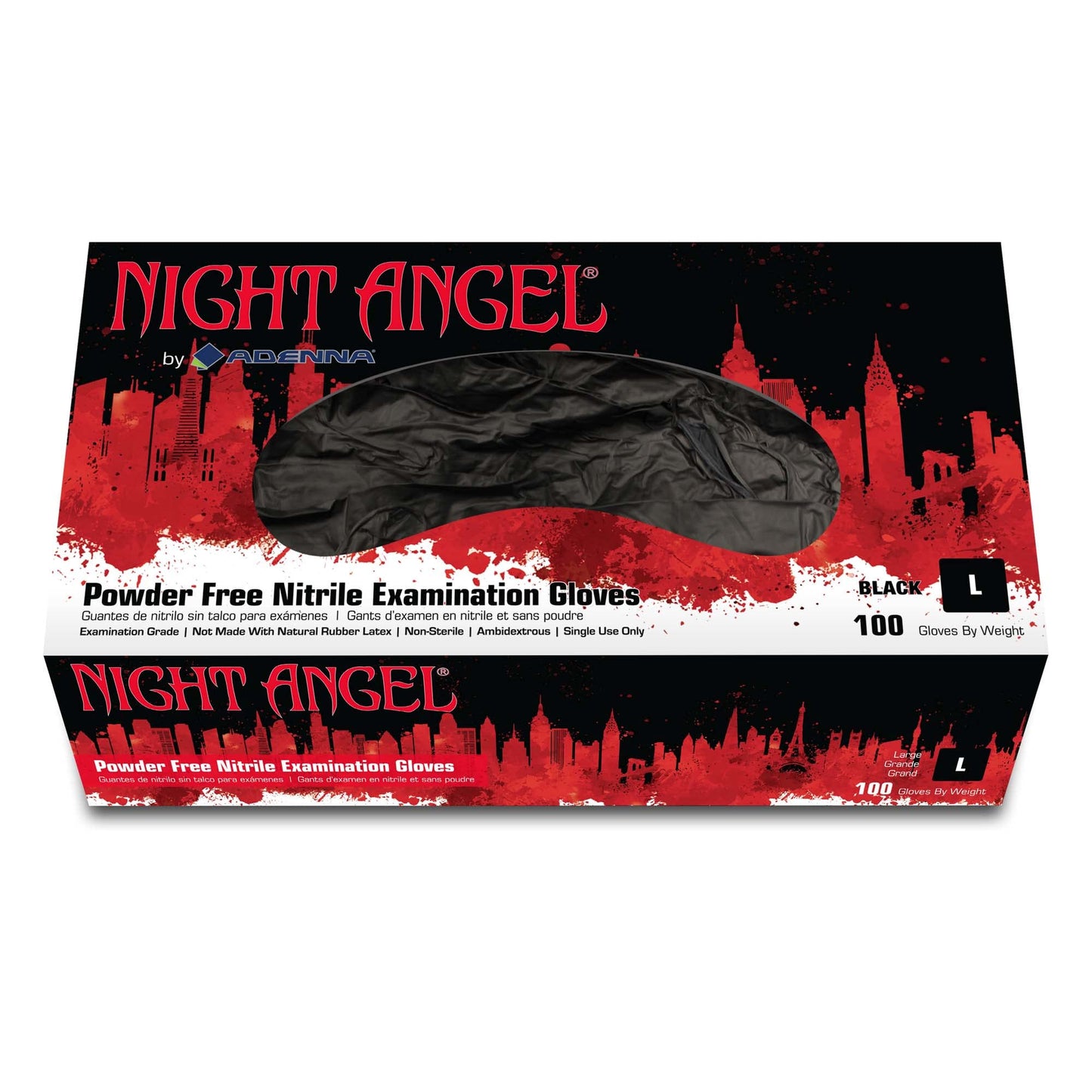 Adenna NGL220 Night Angel Nitrile Powder Free Exam Gloves, 4 mil, Black, Small (Pack of 100)