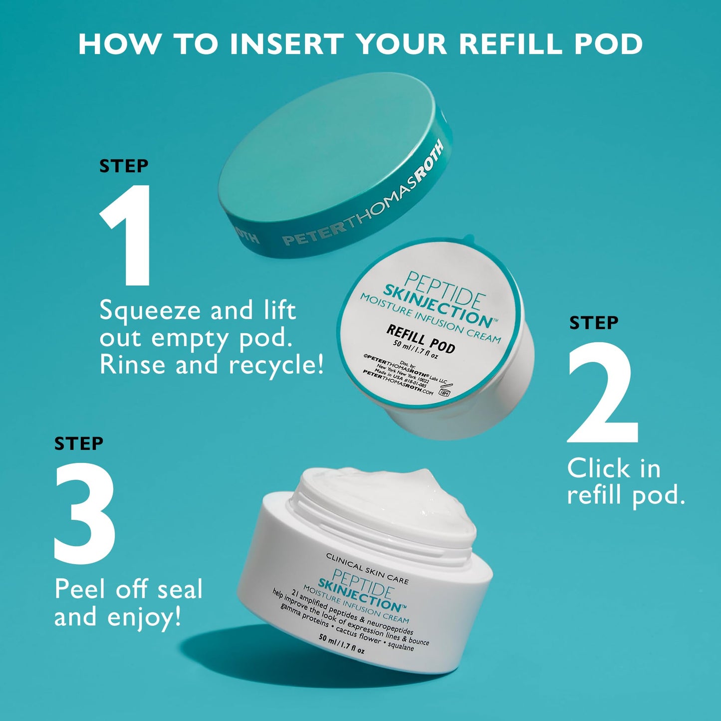 Peter Thomas Roth | Refill Pod for Peptide Skinjection™ Moisture Infusion Cream 1.7 Fl Oz, For Loss of Firmness and Elasticity, Fine Lines & Wrinkles, Dryness, 21 Amplified Peptides & Neuropeptides