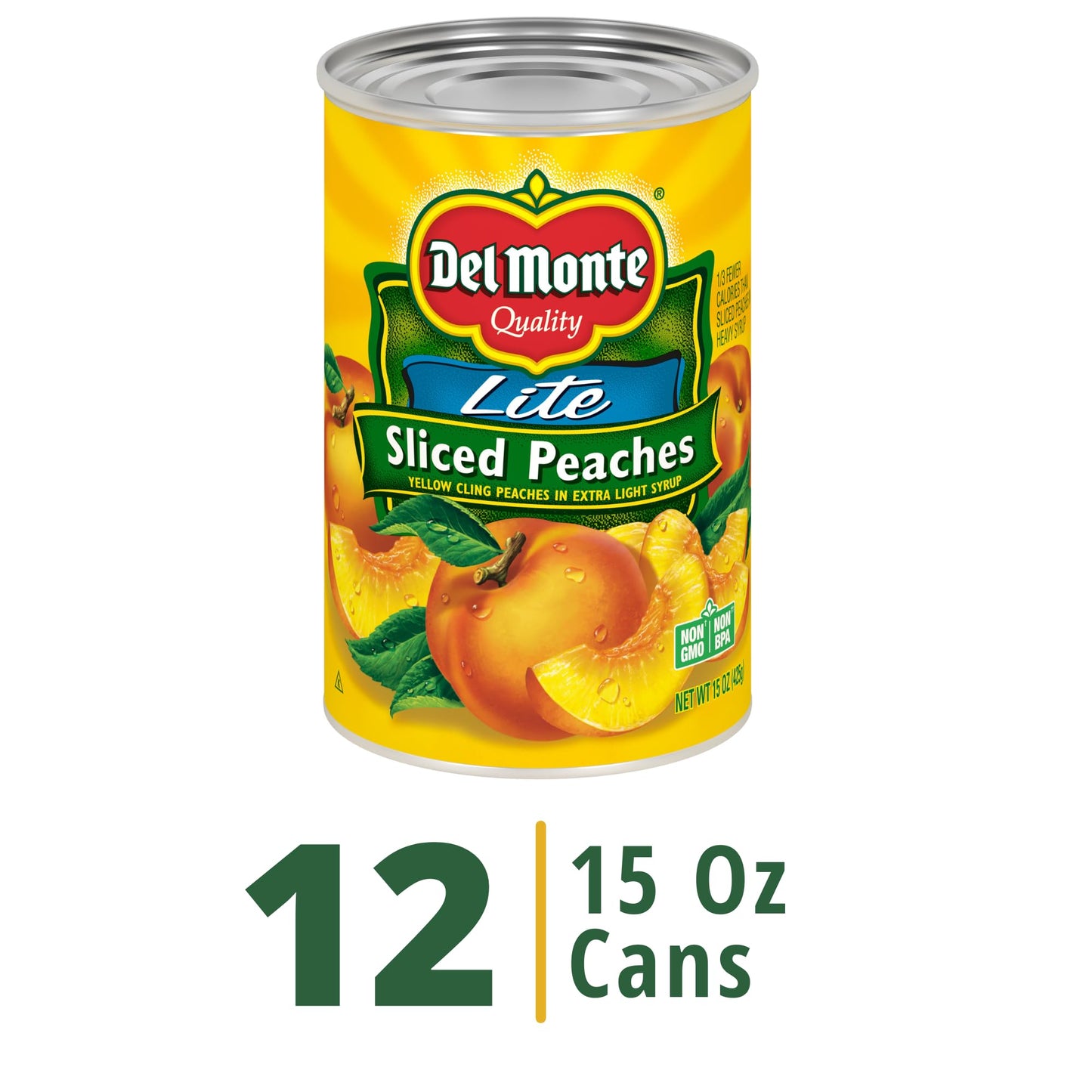 Del Monte Sliced Yellow Canned Peaches in Extra Light Syrup, 15 oz Can (Pack of 12 Cans)