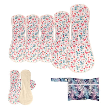 AIO Reusable Washable Cloth Menstrual Pads Sanitary Pad for Woman Large Size(4.72 * 11.8/5.51 * 13.4/6.3 * 14.96inch) Including 5 pcs Pads with 1 Wet Bag
