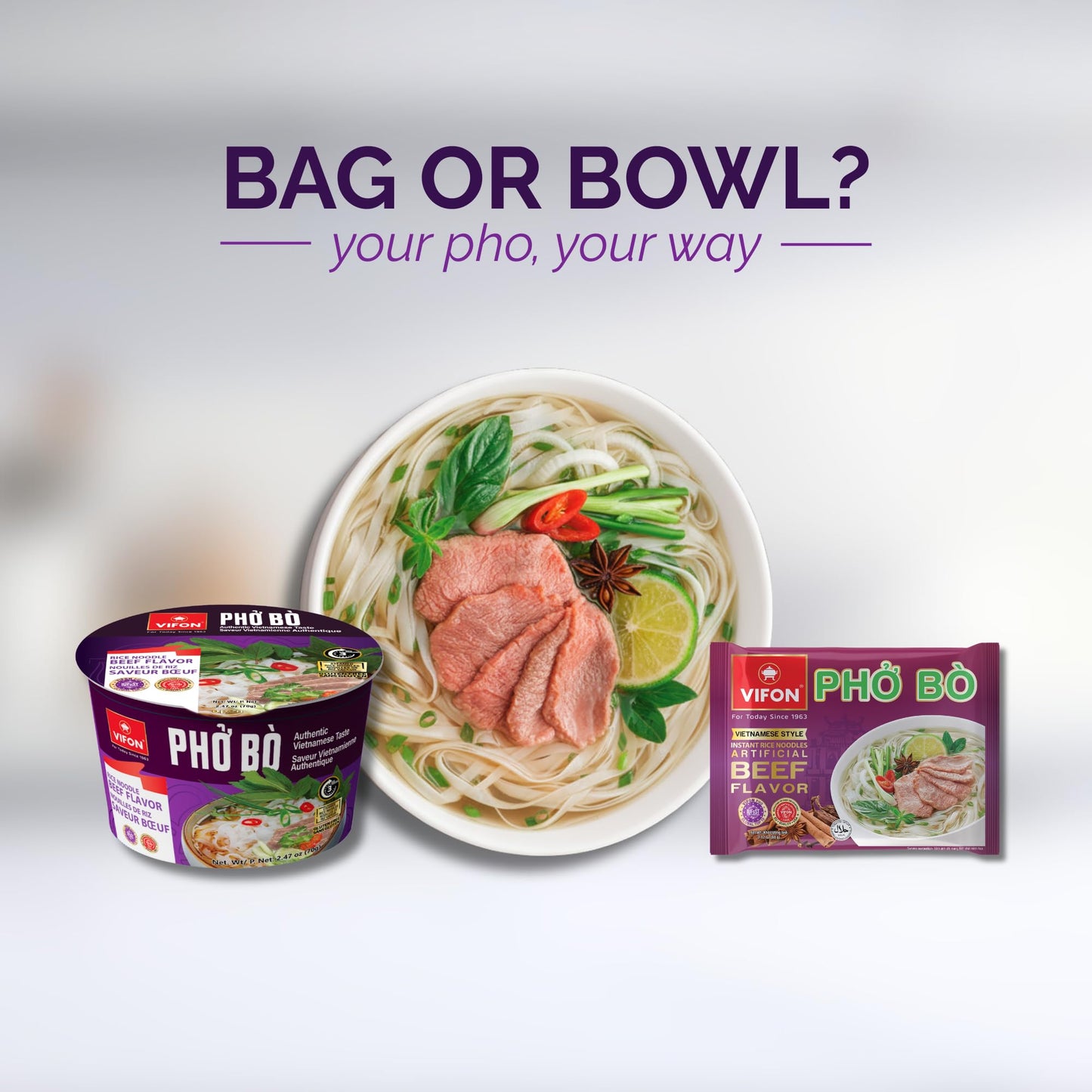VIFON Phở Bò Vietnamese Style Instant Rice Noodles, 2.11 oz (Pack of 4) | Halal Certified | Authentic Vietnamese Phở | Ready in 3 Minutes